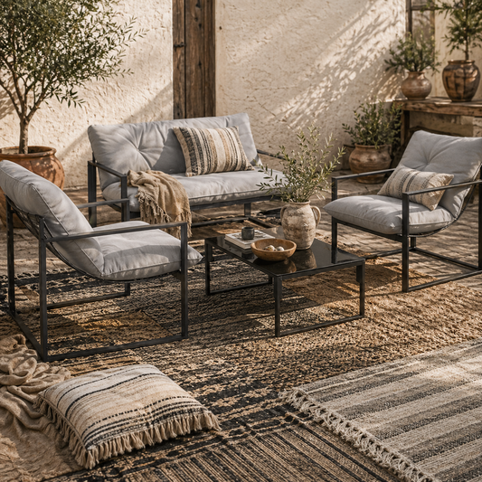 Palive Metal Black And Light Grey 4 Seater Relaxed Back Garden Furniture Set