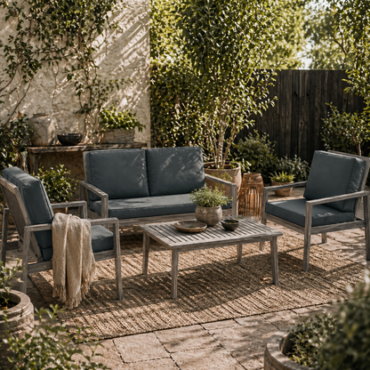 Nabatove Grey Wood 4 Seater Outdoor Garden Furniture Set With Cushions