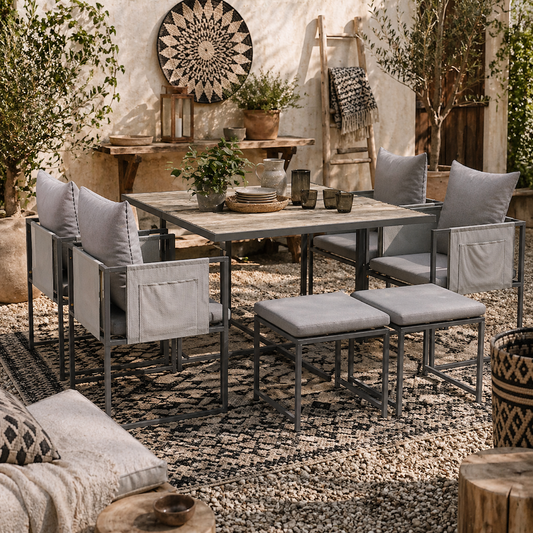 Layori 8 Seater Grey Steel Frame Garden Dining Set