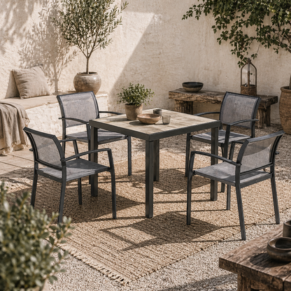Velo 4 Seatear Grey Mesh and Metal Frame Outdoor Garden Dining Set Arched Back