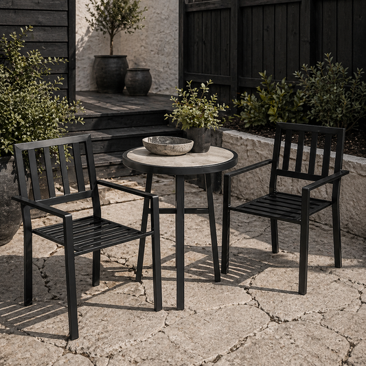 Nalane 3 Piece Patio Bistro Set with Stackable Chairs and Round Table