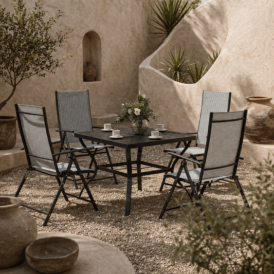Mattilo 4 Seater Light Grey Mesh and Black Steel Frame Dining Set