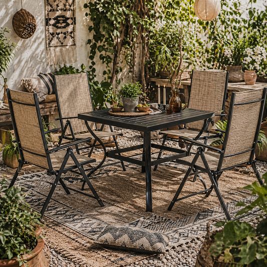 Yodiro 4 Seater Cream Mesh and Steel Frame Dining Patio