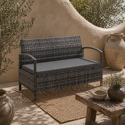 Rarette Rattan Grey Garden Storage Bench With Cushion 125L Capacity
