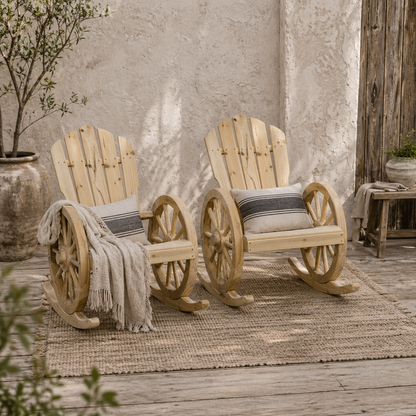 Bamo Set Of 2 Natural Wood Rocking Chairs With Reclining Back