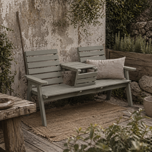 Loke Fir Wood Grey Convertible Outdoor Bench Expanding From 2 To 3 Seats