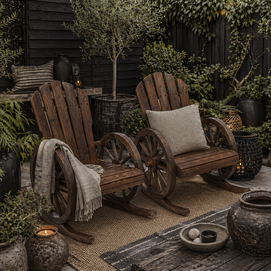 Bamo Set Of 2 Dark Wood Rocking Chairs With Reclining Back