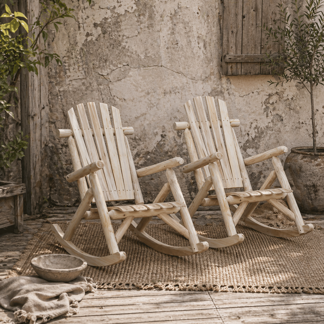Cheddar Set Of 2 Natural Wood  Rocking Chairs With Ergonomic Design