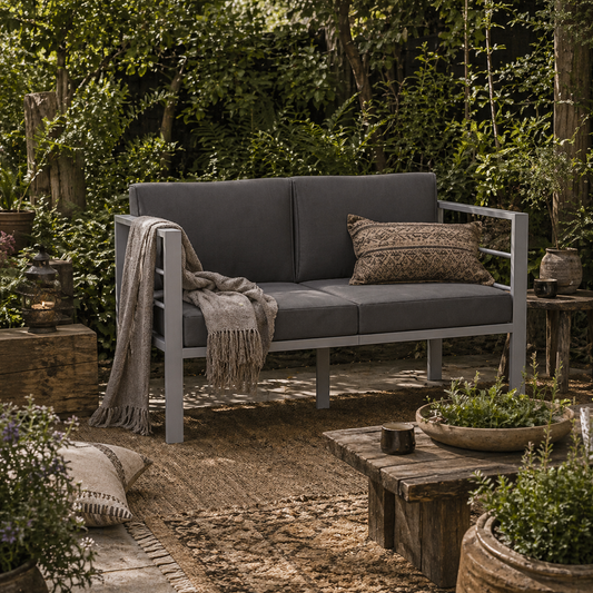 Nifano Aluminium Grey 2 Seater Outdoor Garden Sofa with Cushions