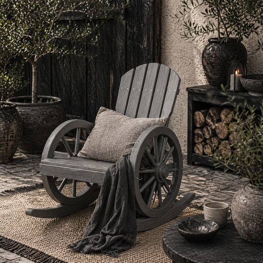 Elna Wood Grey Adirondack Style Outdoor Rocking Armchair With Reclining Back
