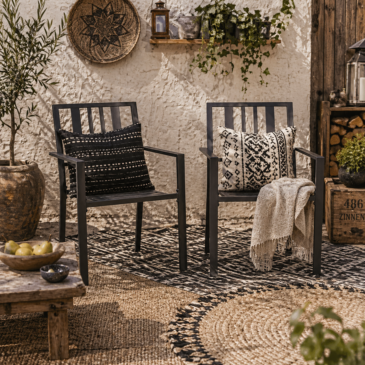 Moyolo Set of 2 Metal Black Minimalist Outdoor Garden Chairs