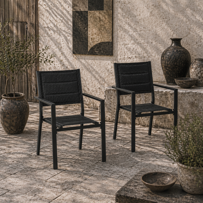 Elhatti Set Of 2 Aluminium Black Stackable Outdoor Garden Chairs