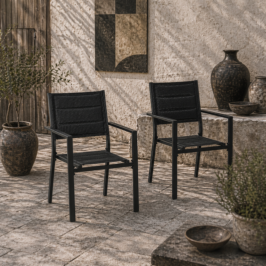 Elhatti Set Of 2 Aluminium Black Stackable Outdoor Garden Chairs