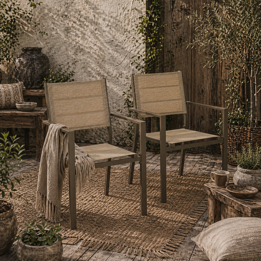 Batomi Set Of 2 Khaki Aluminium Stackable Outdoor Garden Chairs