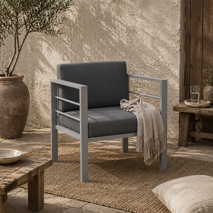 Movitte Metal Grey Single Outdoor Garden Sofa with Cushions