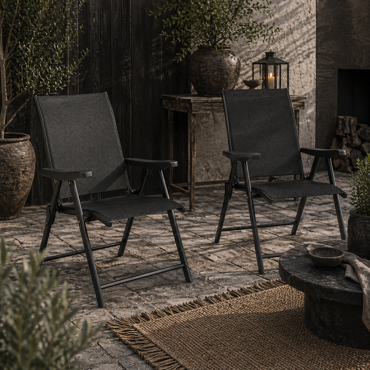 Sopazzi Set of 2 Metal Black Folding Outdoor Chairs