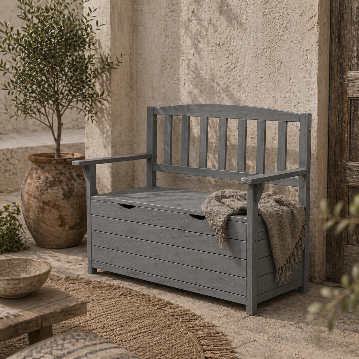 Cozicce Metal Grey 2 Seater Outdoor Storage Bench With Lift Up Seat