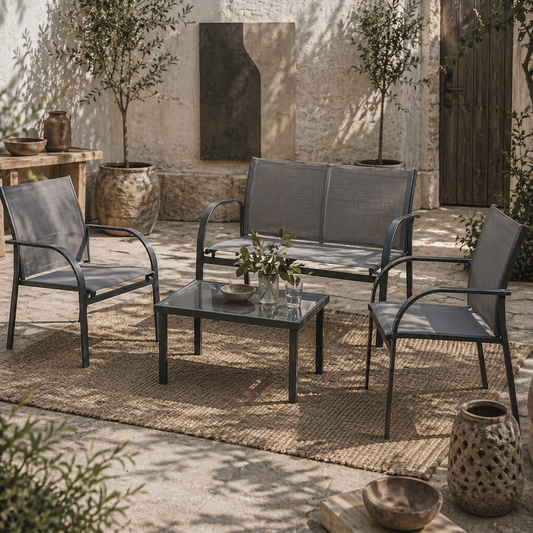 Babane 4 Seater Minimal Garden Patio Set Grey Mesh Aluminium Frame