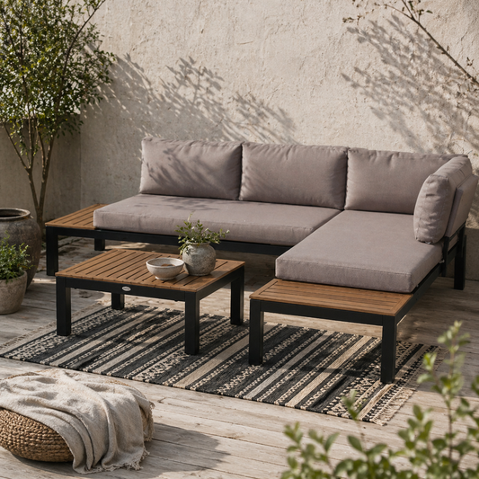 Maha 4 Seater Garden Furniture Set with Corner Sofa Coffee Table and Side Tables