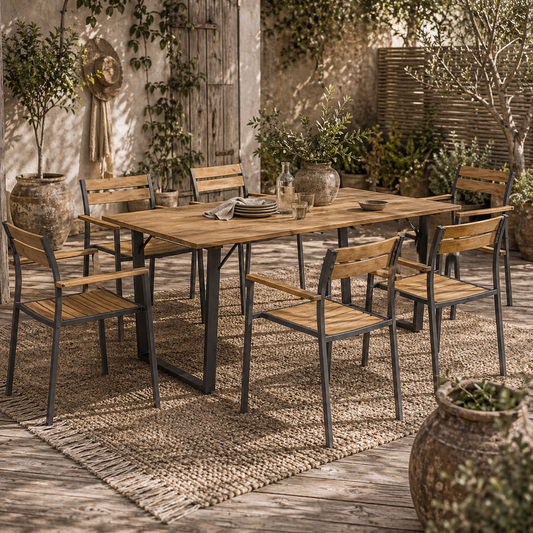 Mafi 6 Seater Wood Panel Outdoor Dining Set Slatted Design