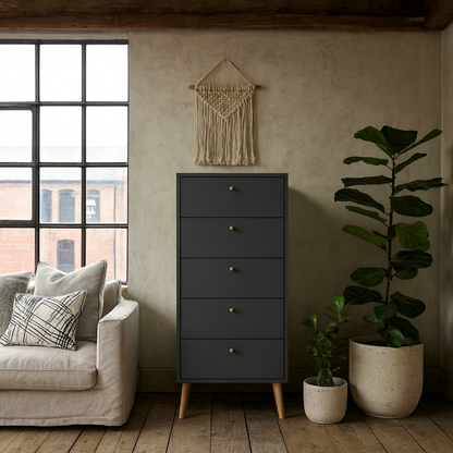 Quietbloom Dark Grey Wooden Storage Chest 5 Drawers