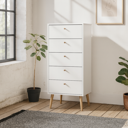 Quietbloom White Wooden Storage Chest 5 Drawers