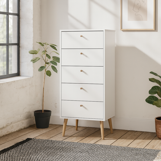 Quietbloom White Wooden Storage Chest 5 Drawers