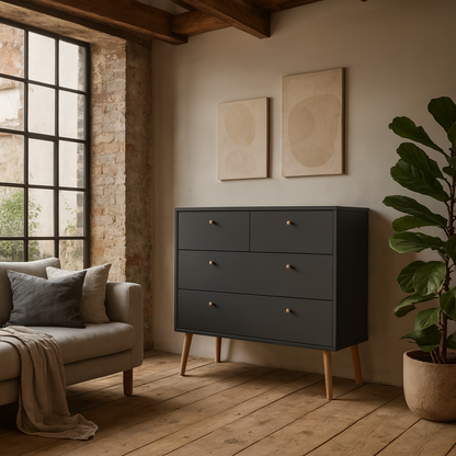 Quietbloom Dark Grey Wooden Chest 4 Drawers