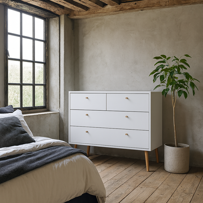 Quietbloom White Wooden Chest 4 Drawers