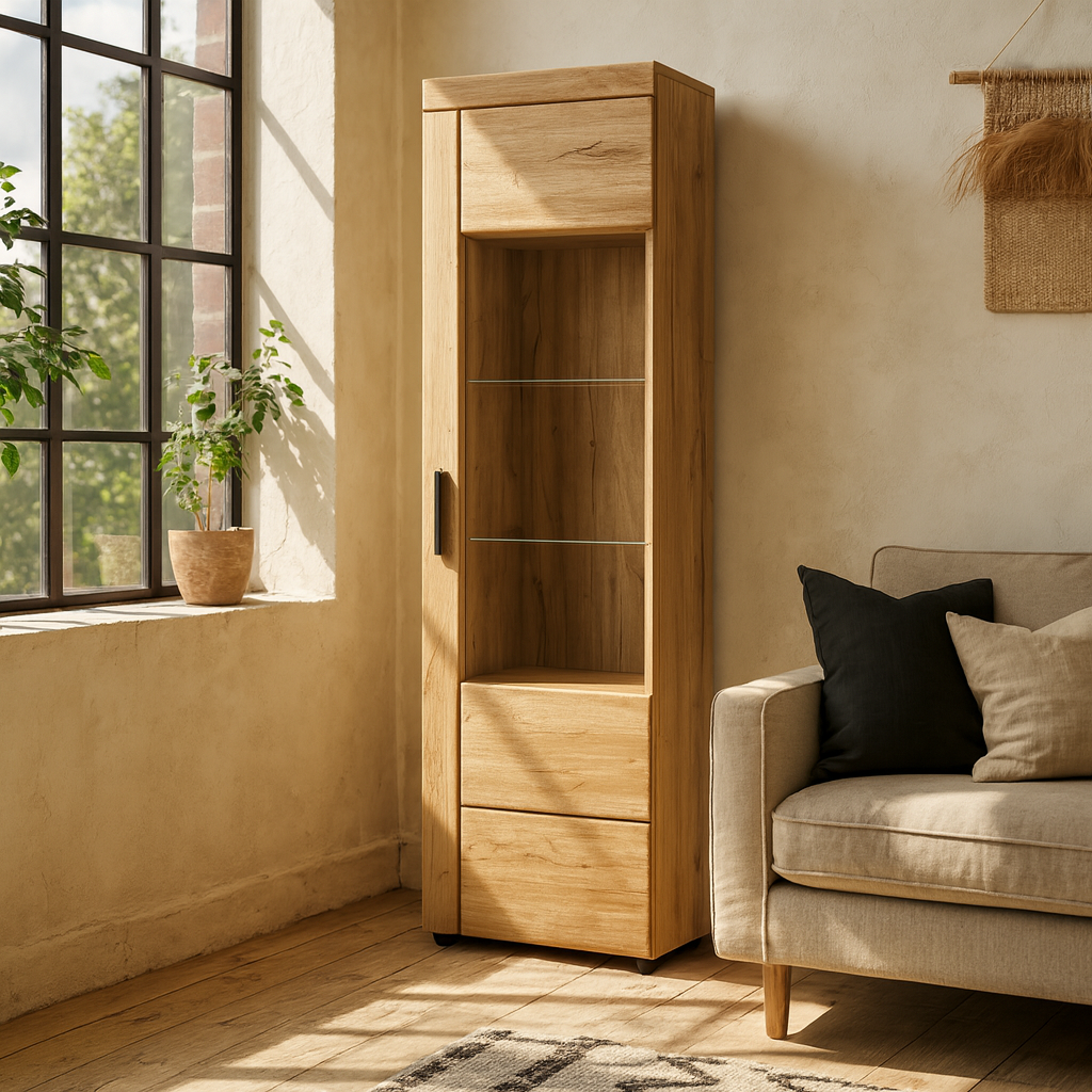 Larkwood Tall Glazed Grandson Oak Wood Display Cabinet Right Hand