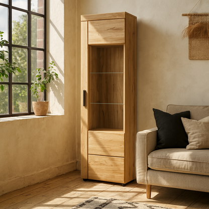 Larkwood Tall Glazed Grandson Oak Wood Display Cabinet Right Hand