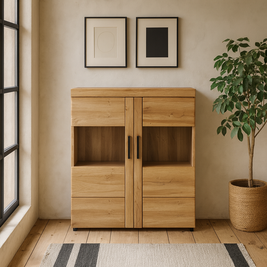 LarkwoodLow Wide 2 Door Grandson Oak Display Cabinet