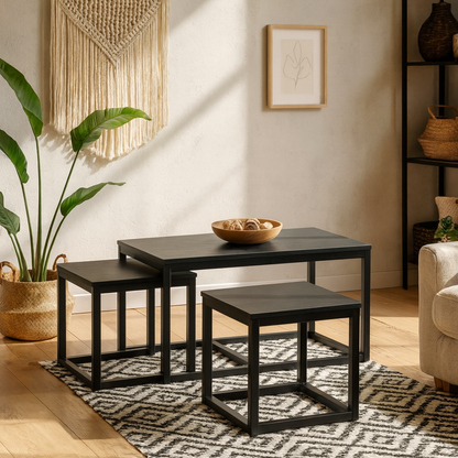 Meadowbloom Square Coffee Table Set in Matt Black Set of 3