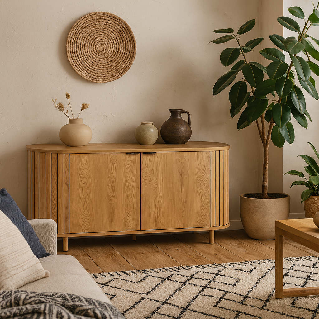 Bramblewig 2 Door Oak Wood Sideboard Slat Design