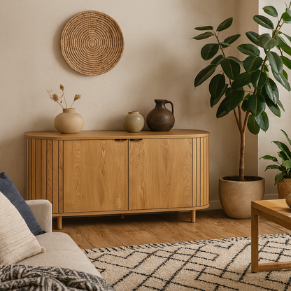 Bramblewig 2 Door Oak Wood Sideboard Slat Design