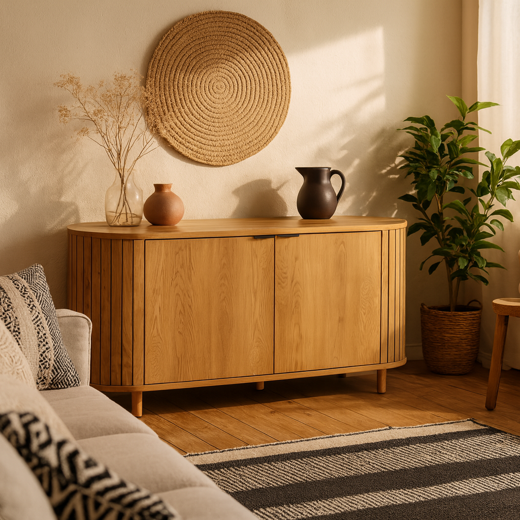 Bramblewig 2 Door Oak Wood Sideboard Slat Design