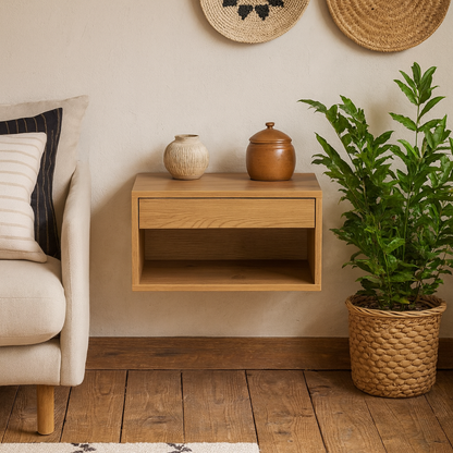 Bramblebud Square Oak Bedside Table 1 Drawer