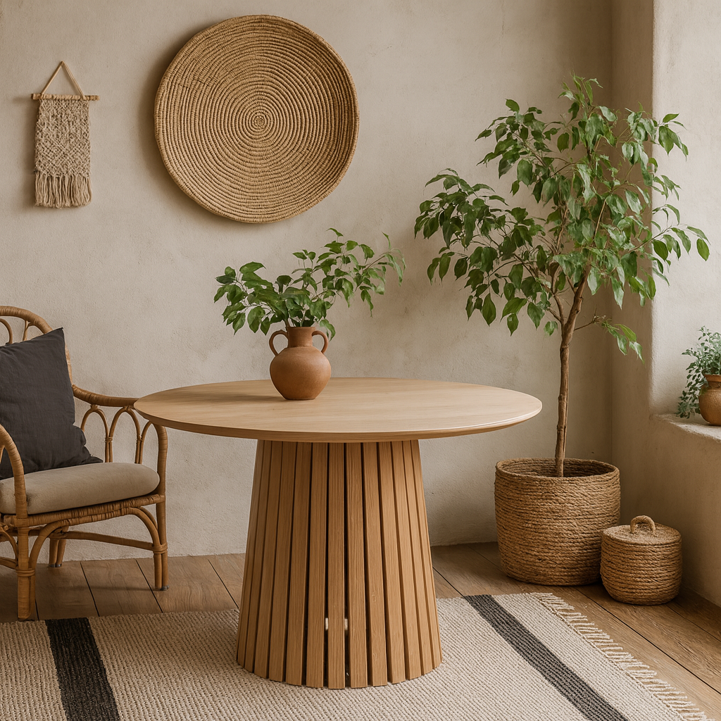 Twillbury Round Oak Dining Table Slatted Base