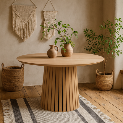 Twillbury Round Oak Dining Table Slatted Base