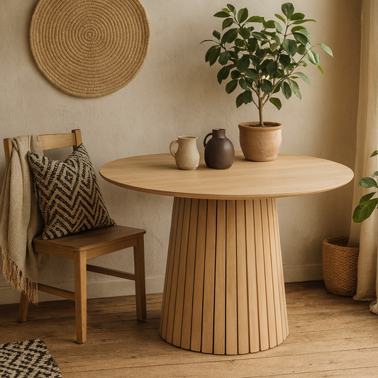 Twillbury White Oak Round Dining Table Slatted Base