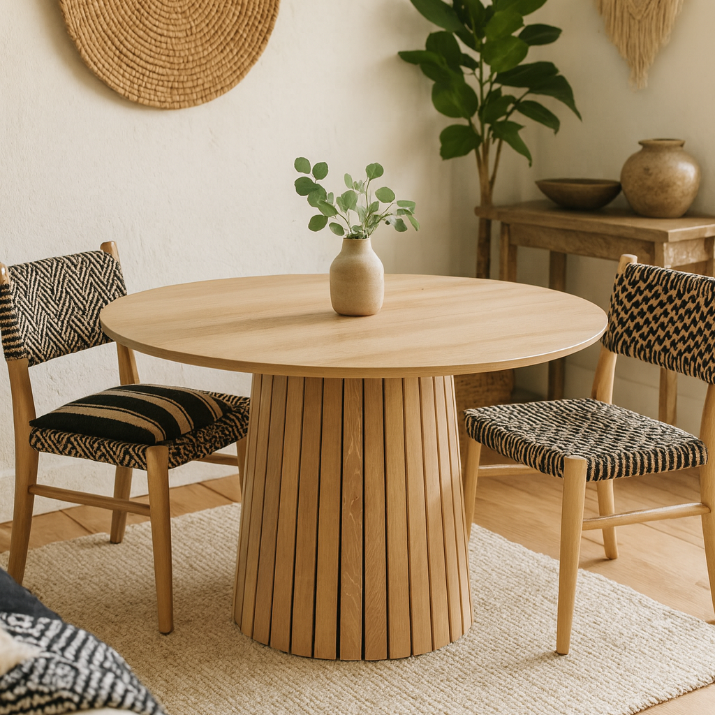 Twillbury White Oak Round Dining Table Slatted Base