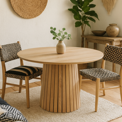 Twillbury White Oak Round Dining Table Slatted Base