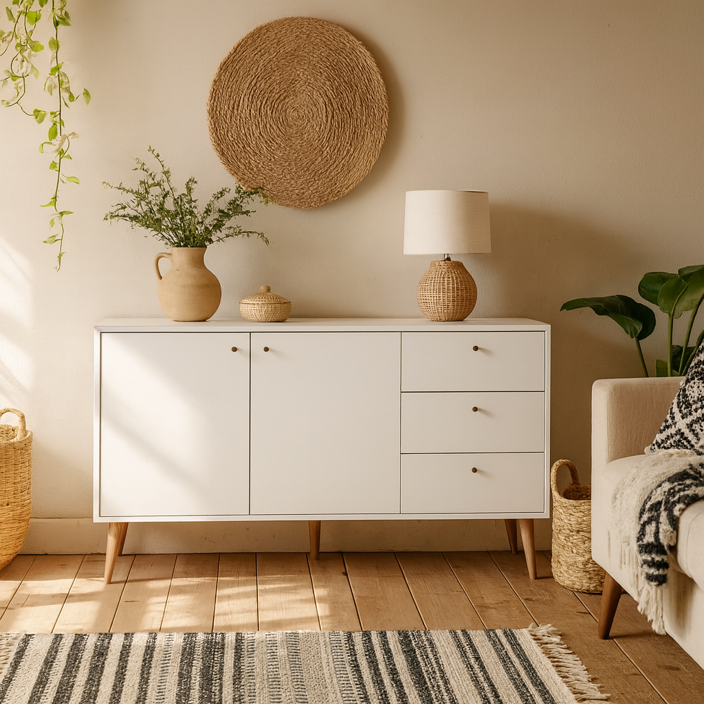 Quietbloom White Wooden Sideboard 2 Doors 3 Drawers