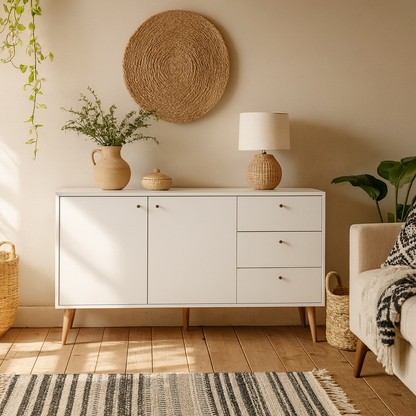Quietbloom White Wooden Sideboard 2 Doors 3 Drawers