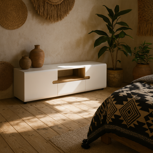 Foxwhisk Wide TV Media Unit White and Truffle Oak Wood