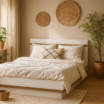 Foxwhisk King Size 5ft Bed in White and Oak Wood Lift Up