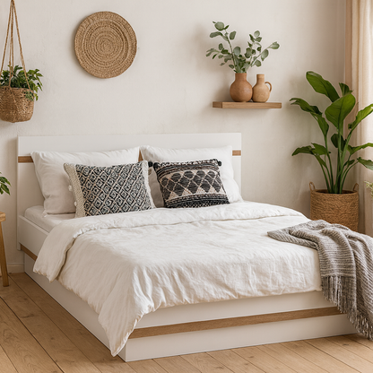 Foxwhisk King Size 5ft Bed in White and Oak Wood Lift Up