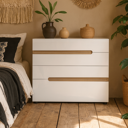 Foxwhisk 4 Drawer Chest White and Truffle Oak Wood