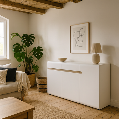 Foxwhisk White and Truffle Oak Wood 2 Drawer 3 Door Sideboard