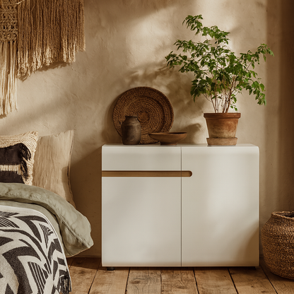 Foxwhisk White and Truffle Oak Wood 1 Drawer 2 Door Sideboard